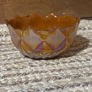 Vintage Carnival Glass Bowl Marigold‎ Iridescent Diamond Point Ruffled Edge